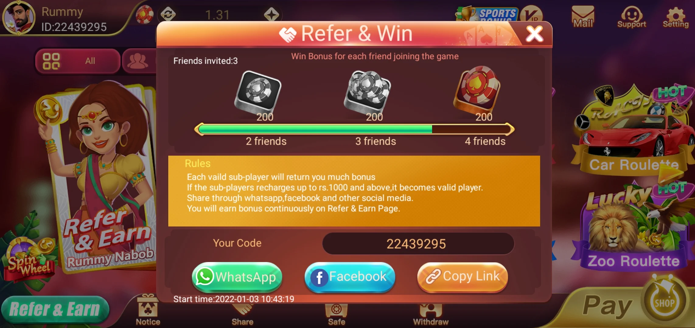 Rummy Nabob Apk Refer Bonus